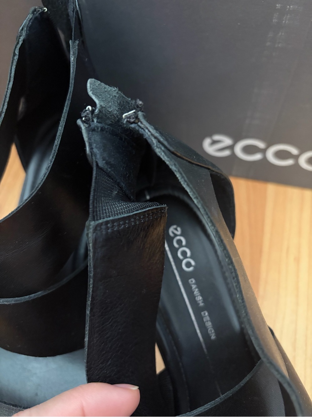 ECCO Black Leather Back-Zip Platform Wedge Sandals size EU 37 US 6 - Picture 4 of 5